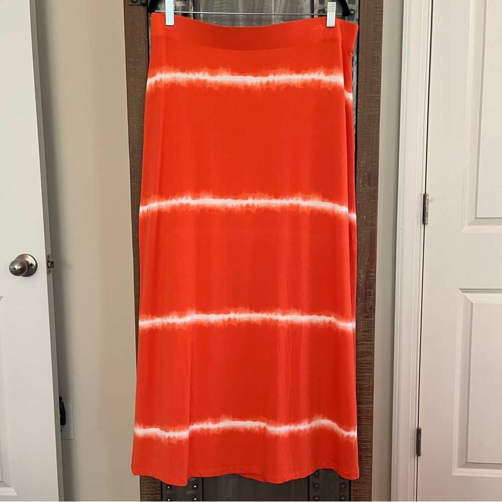 Chico's Summer Orange and White Maxi Skirt - size 10